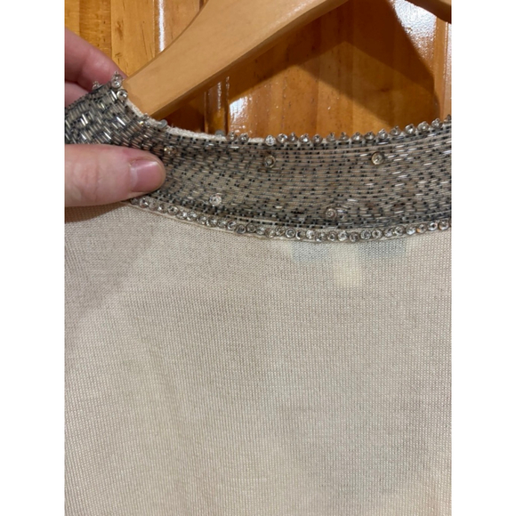 Oscar de la Renta Ivory Sleeveless Knit Top Beaded V-Neck Luxury Designer - Picture 4 of 6